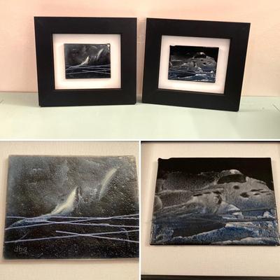 LOT 204B: Pair of Beautiful Abstract Framed Wall Hangings - "Black Seascapes 1 and 2" by dbg