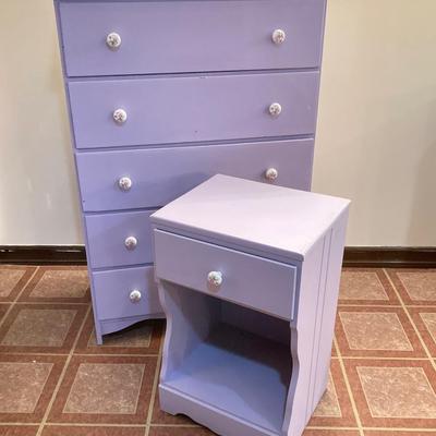 LOT 208B: Painted Wood 5 Drawer Dresser and Night Stand