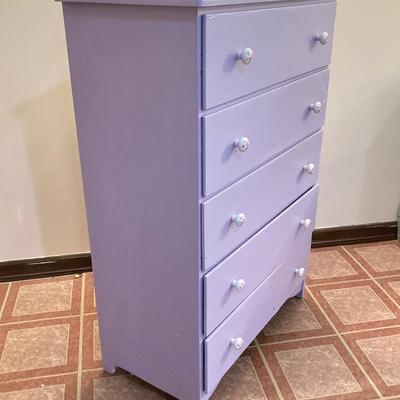 LOT 208B: Painted Wood 5 Drawer Dresser and Night Stand