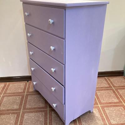 LOT 208B: Painted Wood 5 Drawer Dresser and Night Stand