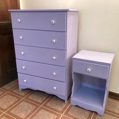 LOT 208B: Painted Wood 5 Drawer Dresser and Night Stand
