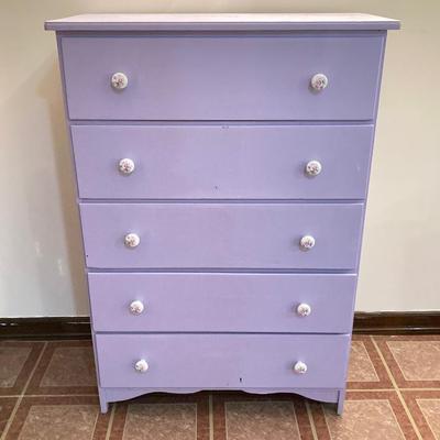 LOT 208B: Painted Wood 5 Drawer Dresser and Night Stand