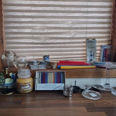 LOT 238: Assorted Candles and Candle Holders