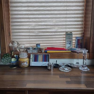 LOT 238: Assorted Candles and Candle Holders