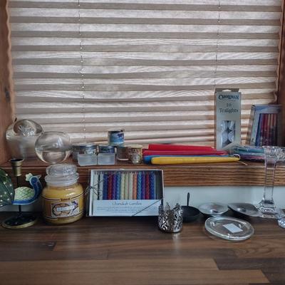 LOT 238: Assorted Candles and Candle Holders