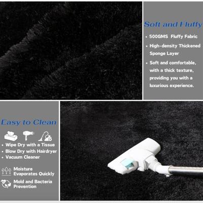 Black Ultra Fluffy Waterproof Area Rug, 5' x 8' Area Rug for Bedroom & Living Room Area Rug, Non Slip Faux Fur Rug