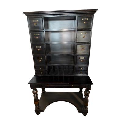 Black Vintage Secretary Desk with Storage Compartments