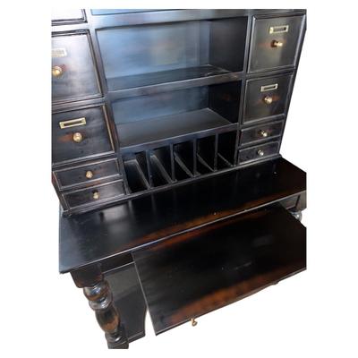 Black Vintage Secretary Desk with Storage Compartments