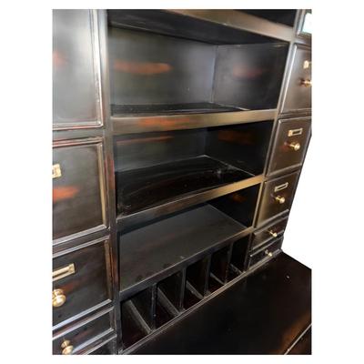 Black Vintage Secretary Desk with Storage Compartments