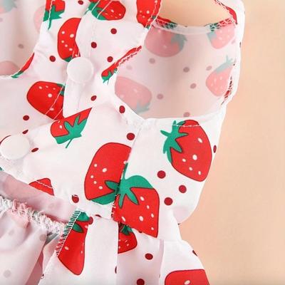 Size Small - Strawberry Pattern Dog or Cat Dress for Small to Medium Dogs - Red Bow Detail & Easy Snap Closure, Dog Dress