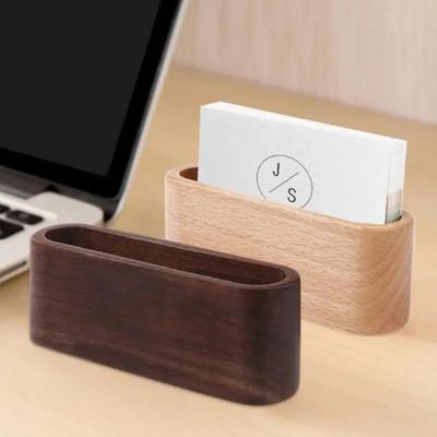 Natural Rounded Wooden Business Card Holder, Note Holder Display Device Card Stand Holder Office Supplies Stationery Accessories