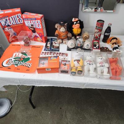 Large Maryland Sports Collectable Lot Ripken Wheaties, Vintage Oriole Bird Coke Bottles , Orioles & Terps Wood balls , Ripken...