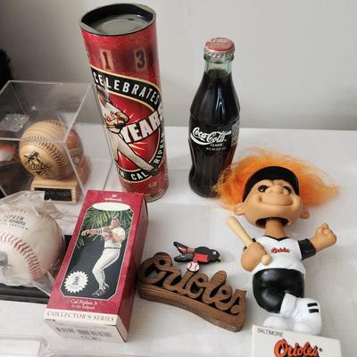 Large Maryland Sports Collectable Lot Ripken Wheaties, Vintage Oriole Bird Coke Bottles , Orioles & Terps Wood balls , Ripken...