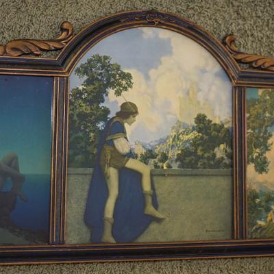 MAXFIELD PARRISH -TRI ART DECO STYLE FRAME THREE VINTAGE 1926 PRINTS IN ART DECO FRAME