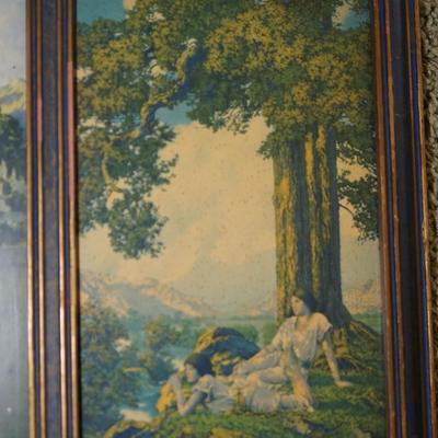 MAXFIELD PARRISH -TRI ART DECO STYLE FRAME THREE VINTAGE 1926 PRINTS IN ART DECO FRAME