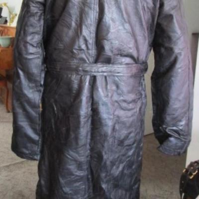 Men's faux double breasted black genuine leather trench coat