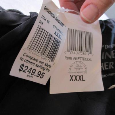 Men's faux double breasted black genuine leather trench coat