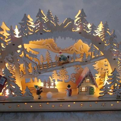 LED-lighted Chaletscape carved wood display