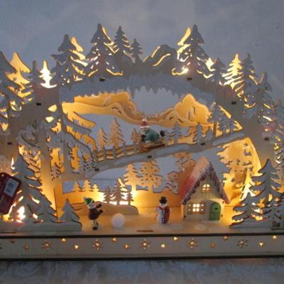 LED-lighted Chaletscape carved wood display