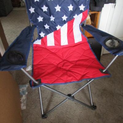 New red, white & blue folding camp chair