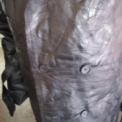 Men's faux double breasted black genuine leather trench coat