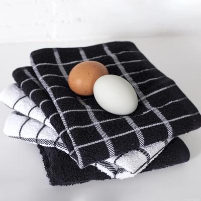 3-Pack Black & White 100% Cotton Terry Kitchen Dish Towels, Highly Absorbent, 25" x 15