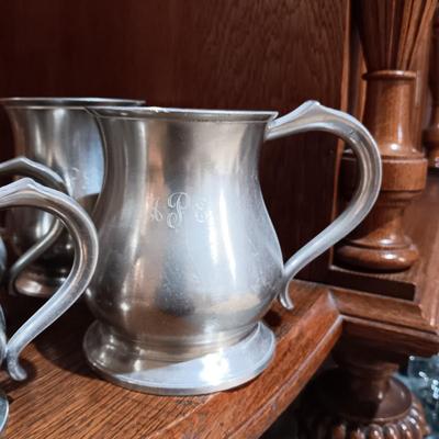 5 HAMM'S GLASSES AND 4 HEAVY PEWTER MUGS MADE IN LONDON