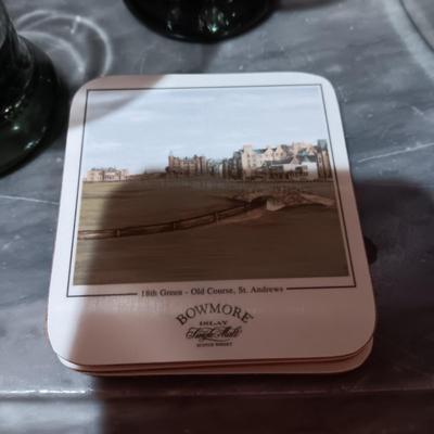 ICE BUCKET, COASTERS AND DRINKING GLASSES