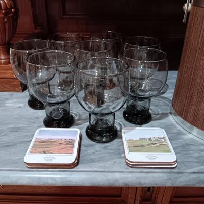 ICE BUCKET, COASTERS AND DRINKING GLASSES