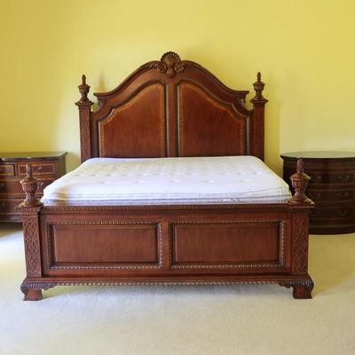 Carved Mahogany Traditional King Frame with Mattress
