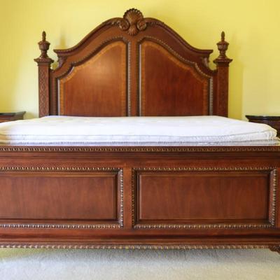 Carved Mahogany Traditional King Frame with Mattress