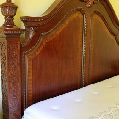 Carved Mahogany Traditional King Frame with Mattress