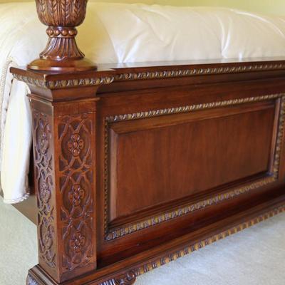 Carved Mahogany Traditional King Frame with Mattress