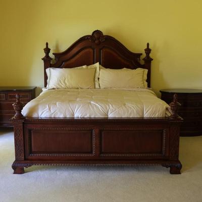 Carved Mahogany Traditional King Frame with Mattress