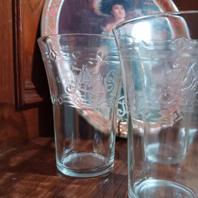 5 UNIQUE PEPSI COLA GLASSES AND A PEPSI TRAY