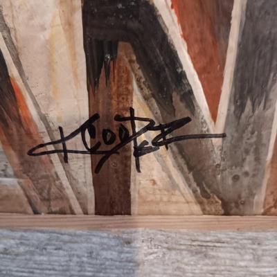 SIGNED K COOPER PAINTING "AMERICAN INDIAN" IN BARN WOOD FRAME