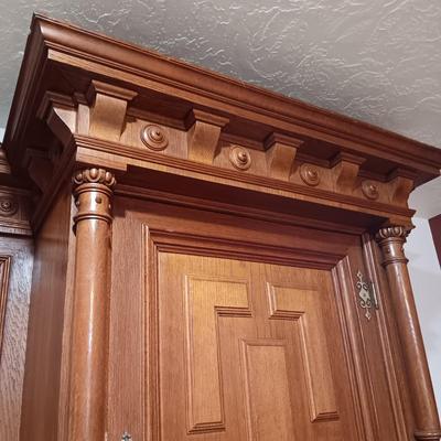 STUNNING HANDCRAFTED, HAND CARVED ANTIQUE SIDEBOARD WITH MARBLE TOP