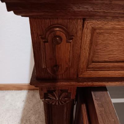 STUNNING HANDCRAFTED, HAND CARVED ANTIQUE SIDEBOARD WITH MARBLE TOP