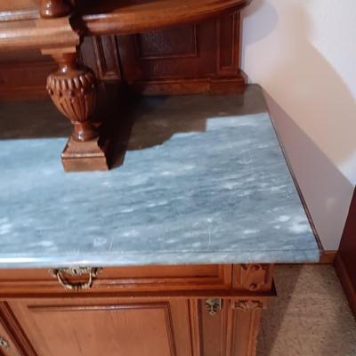 STUNNING HANDCRAFTED, HAND CARVED ANTIQUE SIDEBOARD WITH MARBLE TOP
