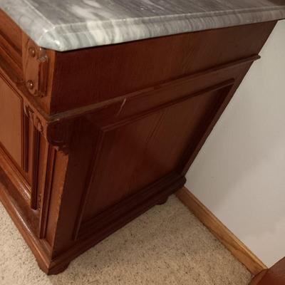 STUNNING HANDCRAFTED, HAND CARVED ANTIQUE SIDEBOARD WITH MARBLE TOP