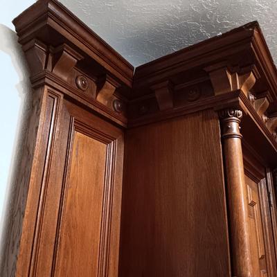 STUNNING HANDCRAFTED, HAND CARVED ANTIQUE SIDEBOARD WITH MARBLE TOP