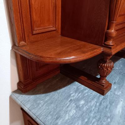 STUNNING HANDCRAFTED, HAND CARVED ANTIQUE SIDEBOARD WITH MARBLE TOP