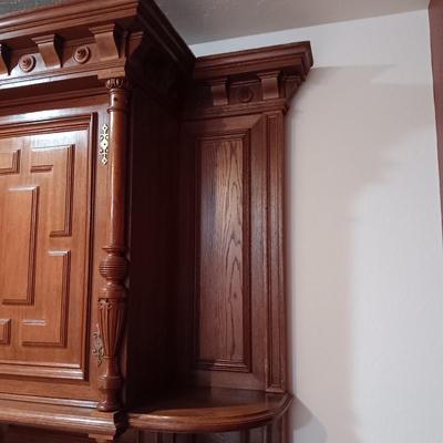STUNNING HANDCRAFTED, HAND CARVED ANTIQUE SIDEBOARD WITH MARBLE TOP