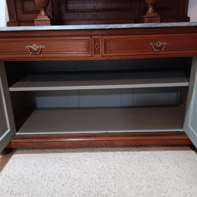 STUNNING HANDCRAFTED, HAND CARVED ANTIQUE SIDEBOARD WITH MARBLE TOP