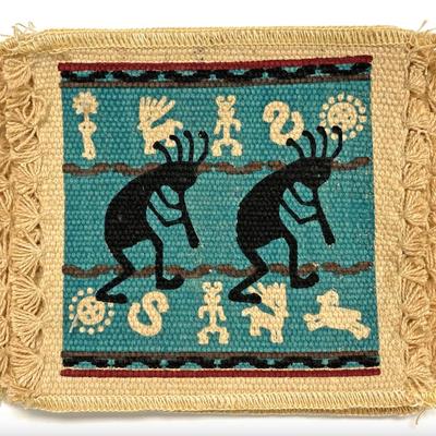 6-Pack - Cotton Stencil Coasters w/Kokopelli Design - Playful Flute-Playing Deity Surrounded by Traditional Petroglyph Symbols - 6"...