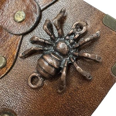 Handmade Leather Steampunk Vintage Inspired Diary Handbook Journal Book of Spells w/Metal Spider Motif w/Hook & Eye Latch - 4.5"...