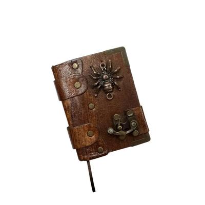 Handmade Leather Steampunk Vintage Inspired Diary Handbook Journal Book of Spells w/Metal Spider Motif w/Hook & Eye Latch - 4.5"...
