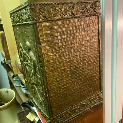 Vintage BRASS REPOUSSE BASKET Bin Trash or Waste Basket