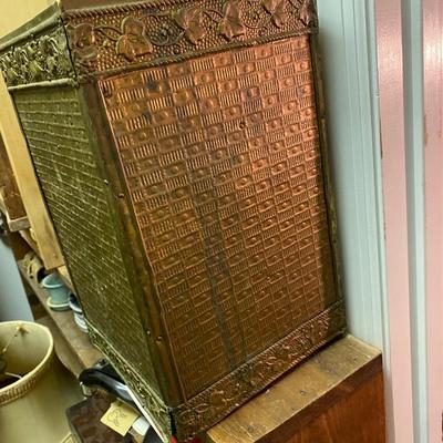Vintage BRASS REPOUSSE BASKET Bin Trash or Waste Basket