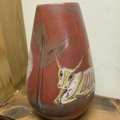 12" high ceramic vase of Bulls Made in Italy MCM Mid Century Modern